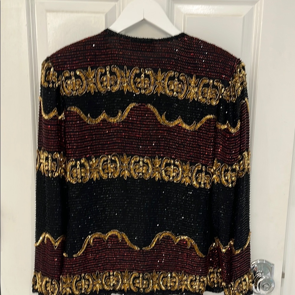 Laurence Kazar Black,burgundy, and Gold Ornate Blazer - Picture 5 of 9
